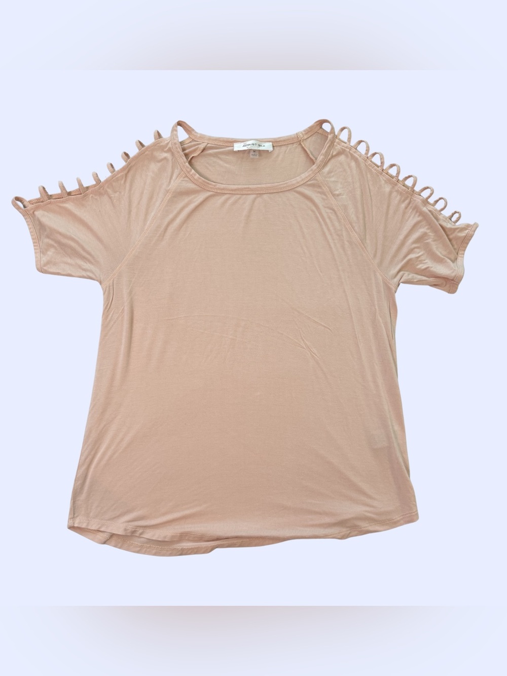 august silk Short Sleeve Loop-Detail Top in Blush